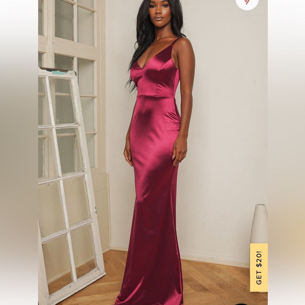 LULUS Melora Burgundy Satin Sleeveless Maxi Dress